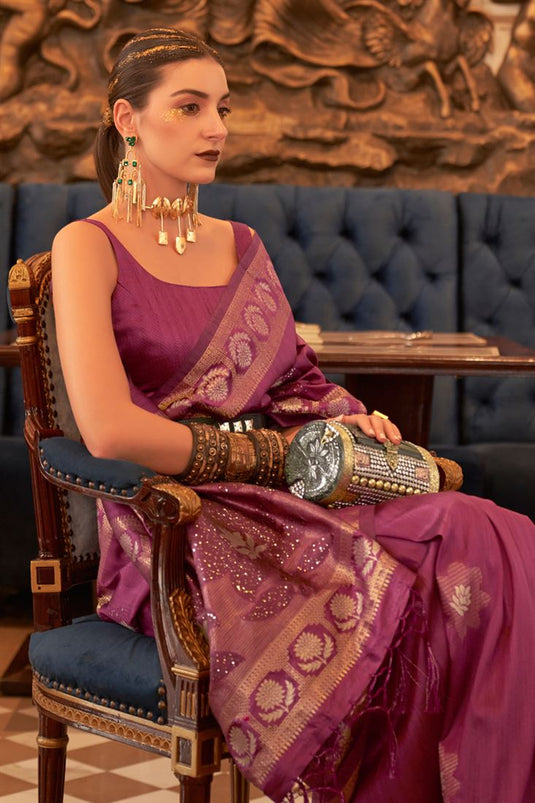 Purple & Maroon Designer Embroidered Silk Party Wear Saree | Saira's  Boutique