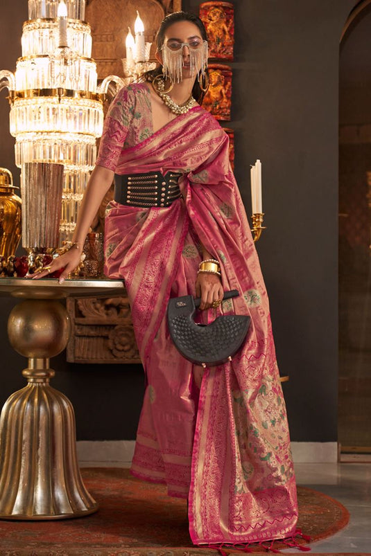 Phenomenal Weaving Designs Pink Color Silk Saree