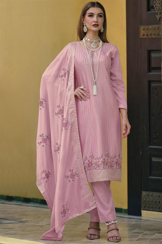 Party Look Wear Chinon Fabric Pink Color Splendid Salwar Suit