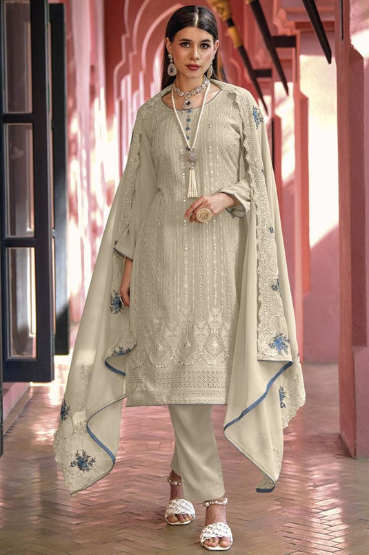 Radiant Beige Color Party Look Wear Georgette Fabric Salwar Suit