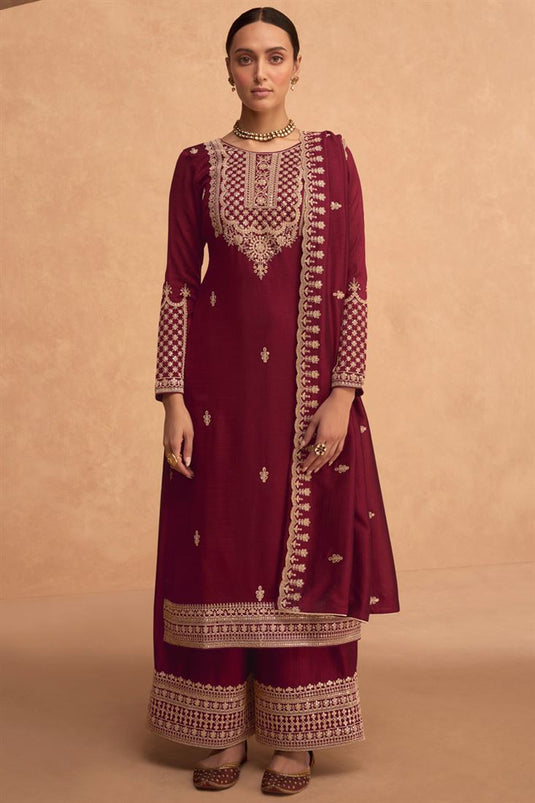 Maroon Color Glittering Georgette Palazzo Suit