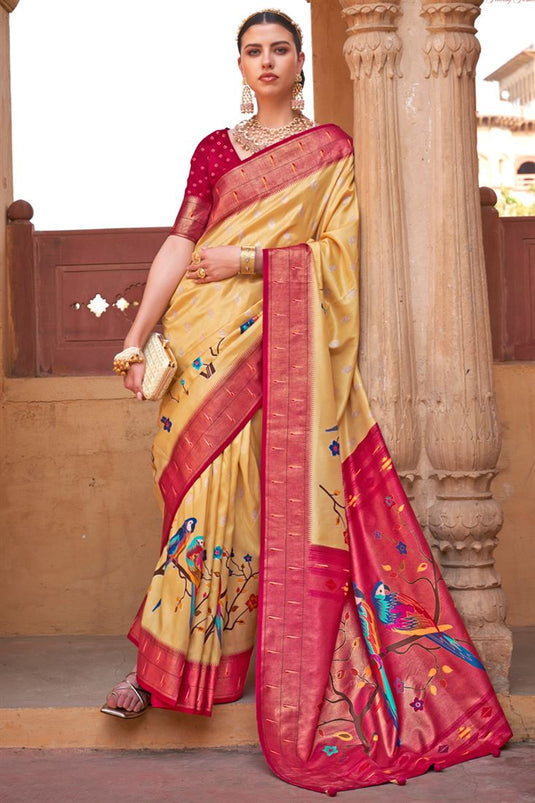 Printed Work Art Silk Fabric Superior Saree In Yellow Color