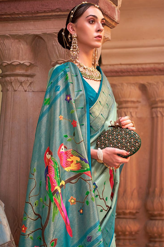 Printed Work Olive Color Adorming Saree In Art Silk Fabric