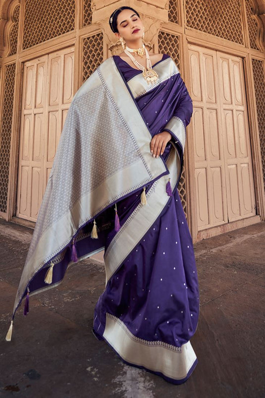 Excellent Purple Weaving Work Banarasi Silk Saree