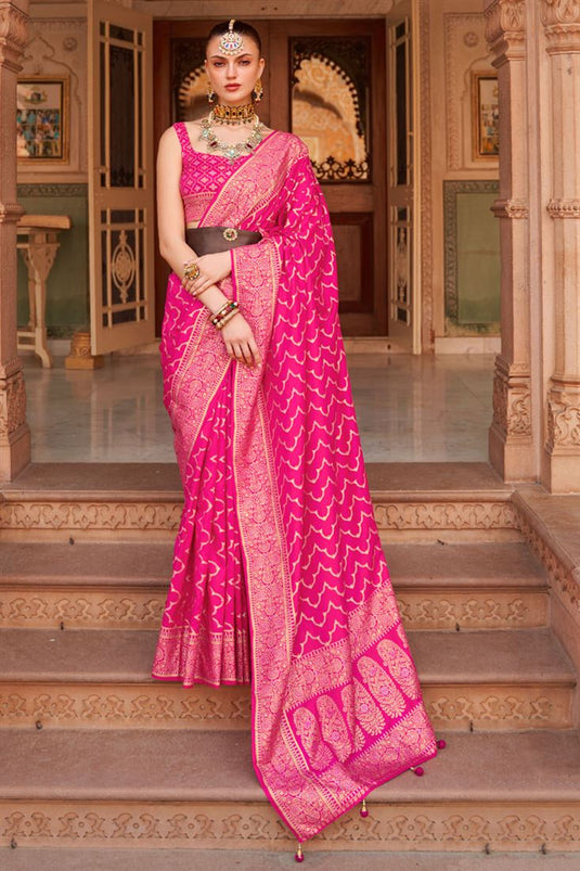 Pink Color Banarasi Style Art Silk Fabric Saree