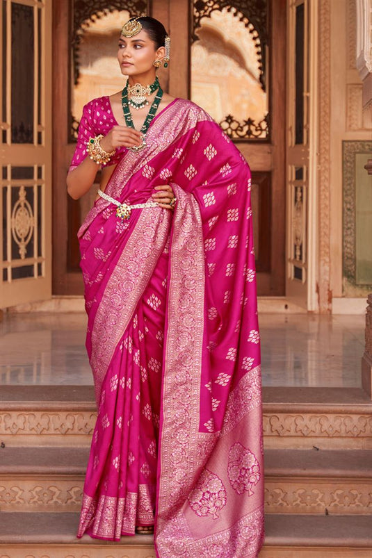 Banarasi Silk Woven Saree In Rani Pink Colour - SR1391211