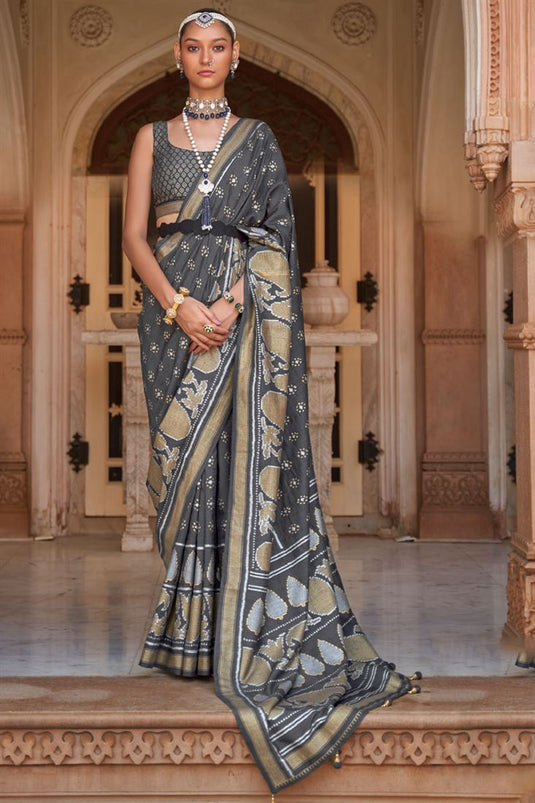 Grey Color Banarasi Style Weaving Saree In Art Silk Fabric