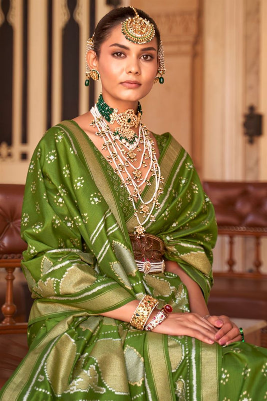 Green Color Art Silk Fabric Banarasi Style Saree
