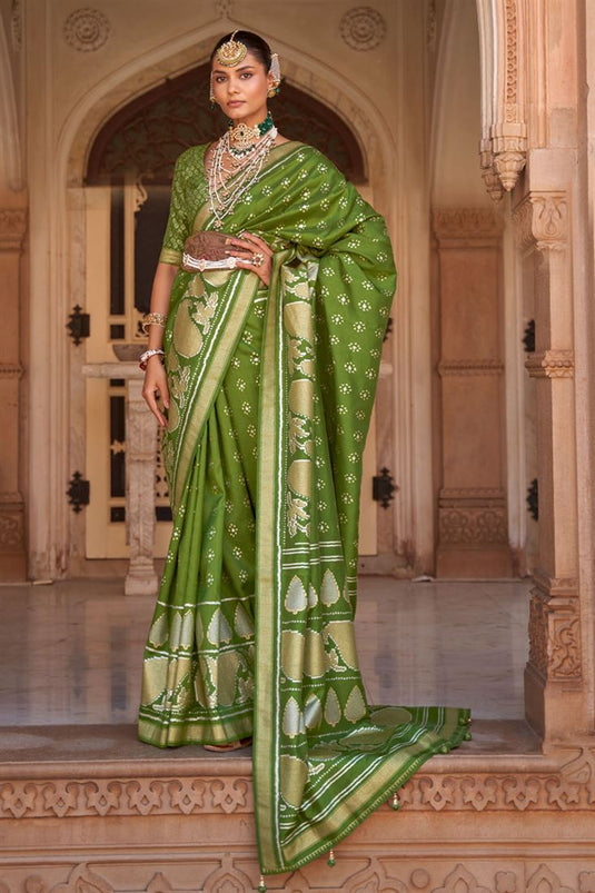 Green Color Art Silk Fabric Banarasi Style Saree