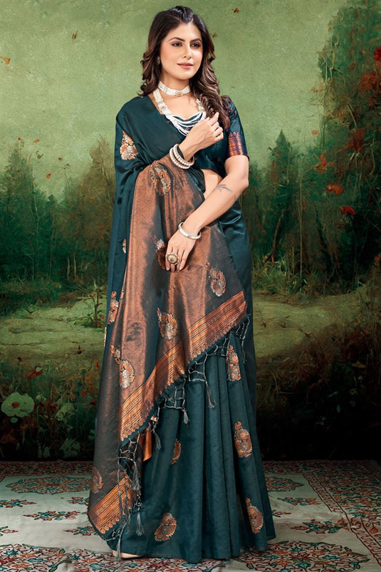 Teal Color Art Silk Traditional Saree with Weaving Work