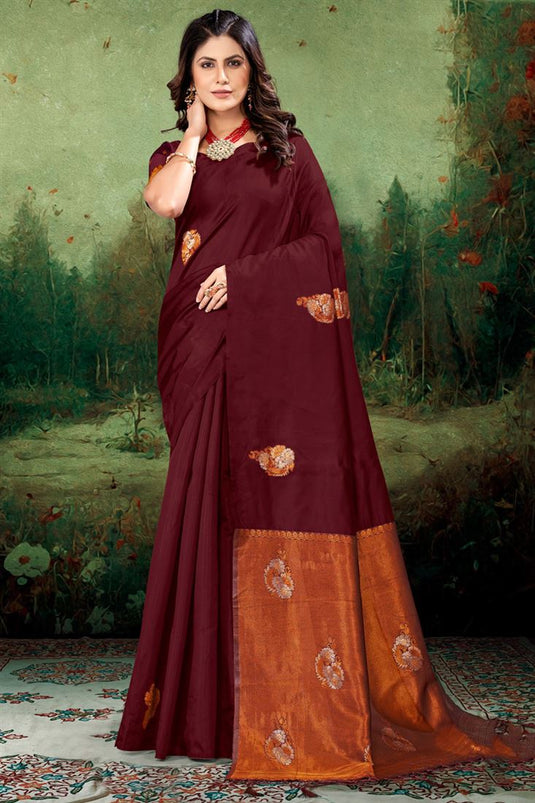 Graceful Festival Maroon Color Saree in Art Silk with Weaving Patterns