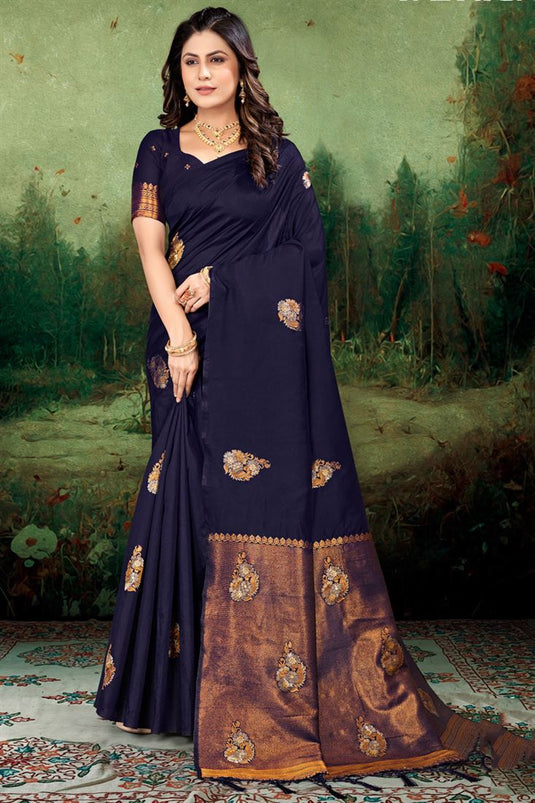 Festive Navy Blue Color Art Silk Saree with Intricate Weaving Work