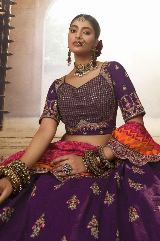 Vibrant Viscose Purple Color Lehenga with Embroidered Work