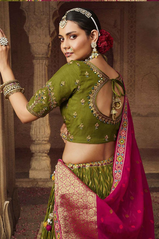 Stunning Mehendi Green Color Lehenga Choli Set For Women