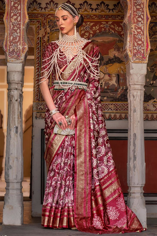 Enchanting Art Silk Maroon Color Saree with Weaving Work