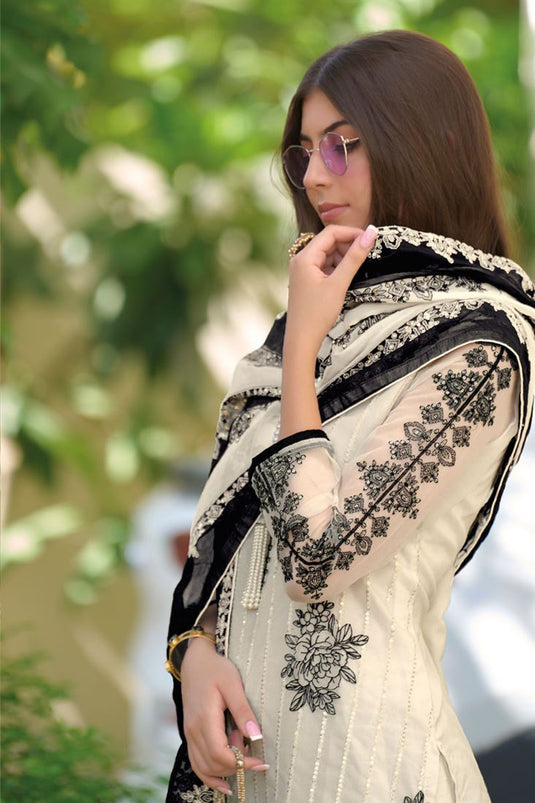 Ethereal Organza Sequins Work Salwar Suit in Cream Color