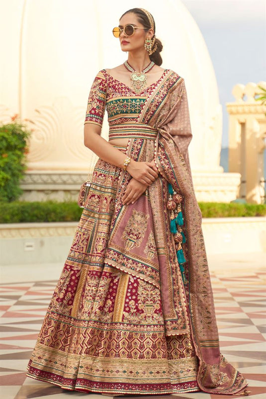 Elegant Silk Maroon Color Lehenga with Sequins Work For Wedding