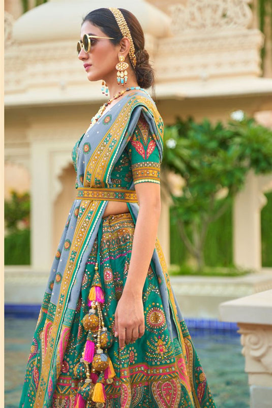 Elevate your Wedding Style Silk Lehenga with Sequin Work In Cyan Color