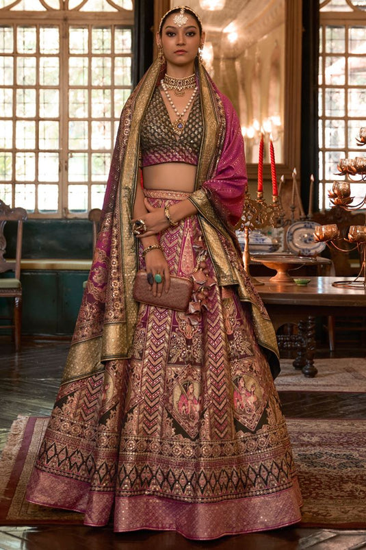 Enhance Your Wedding Style Silk Rani Color Lehenga