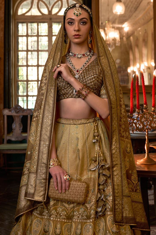 Stand out at Wedding Events Silk Lehenga In Cream Color