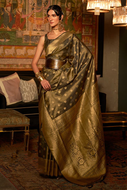 Embroidered Border Georgette Saree in Brown : SBHA2253