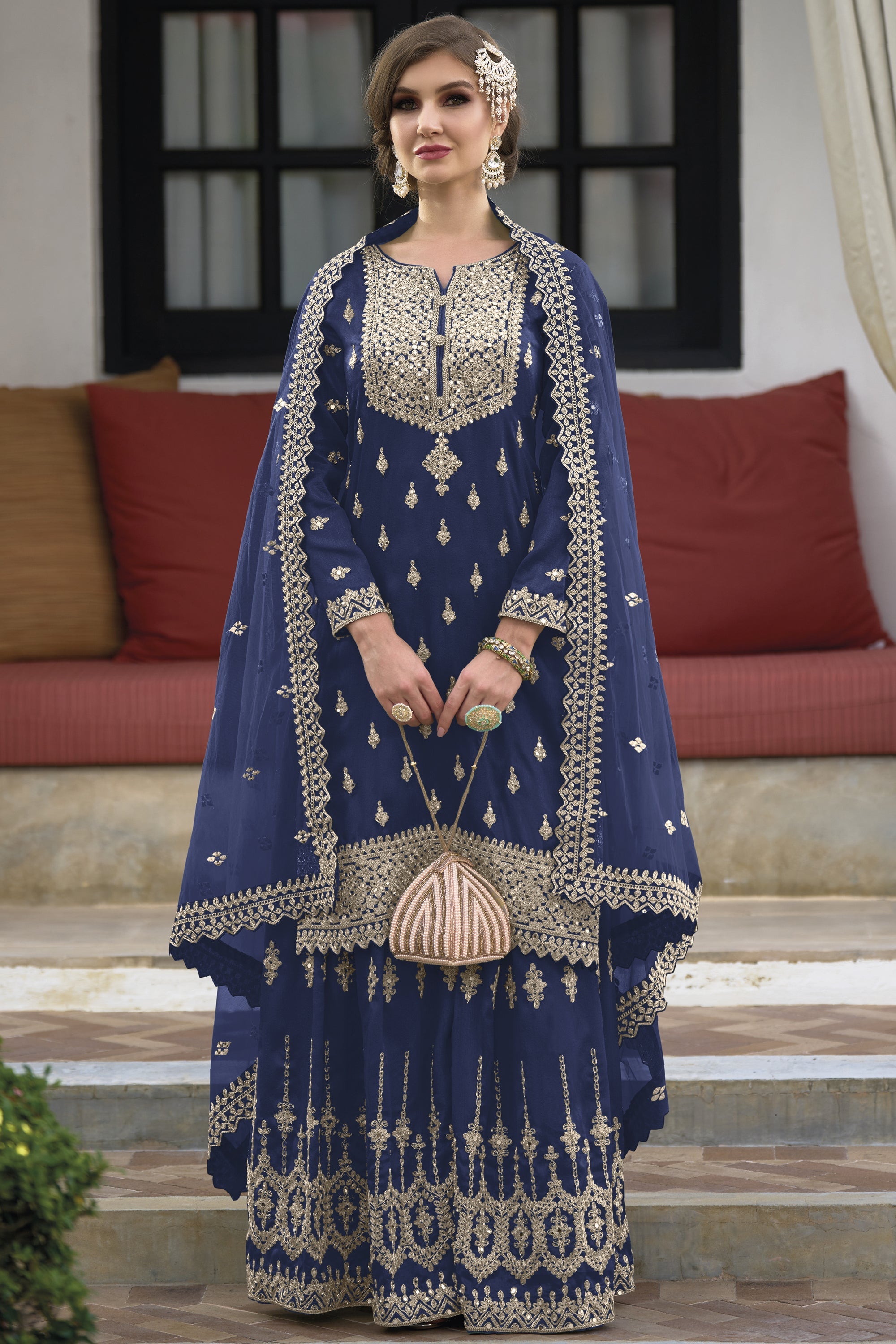 Sangeet Wear Embroidered Readymade Designer Sharara Style Salwar Kamee