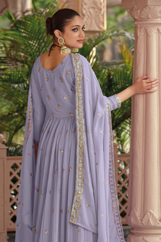 Lavender Color Georgette Fabric Embroidered Function Wear Readymade Anarkali Salwar Suit