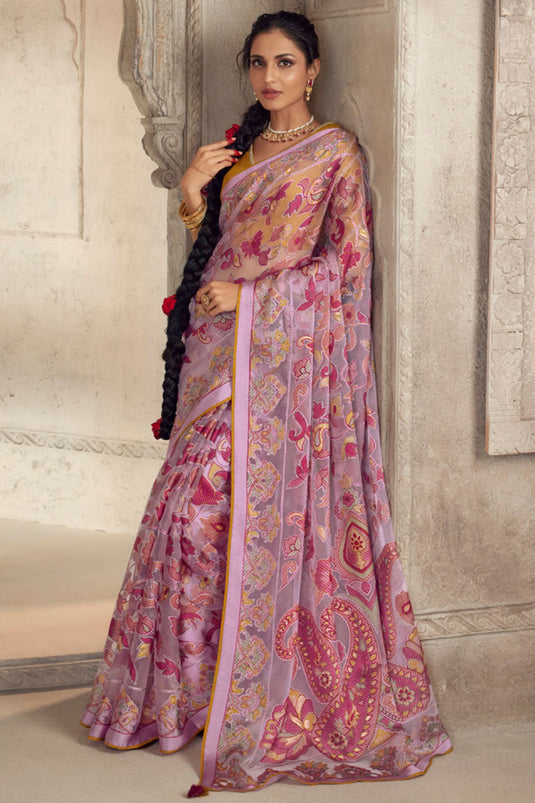 Pink Latest Designer Party Wear Vichitra Silk Saree – Fashionfy