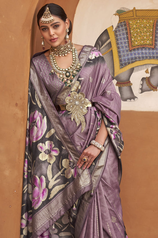 Lavender Georgette Designer Saree | Saree designs, Fancy sarees, Saree