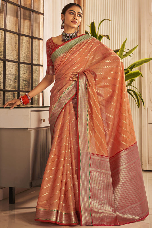 Gleaming Brown Soft Silk Saree With Flaunt Blouse Piece - Cl