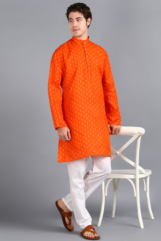 Cotton Fabric Function Wear Readymade Men Kurta In Orange Color