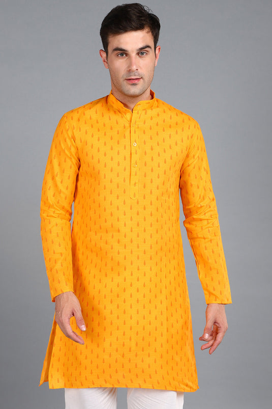 Beautiful Yellow Color Function Wear Readymade Kurta For Men In Cotton Fabric