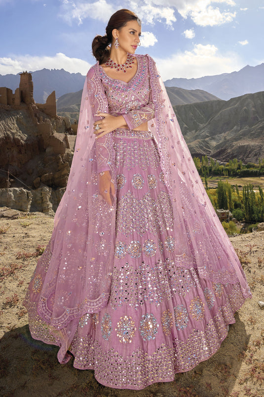 Organza Fabric Wedding Wear 3 Piece Lehenga Choli In Pink Color With Fancy Work