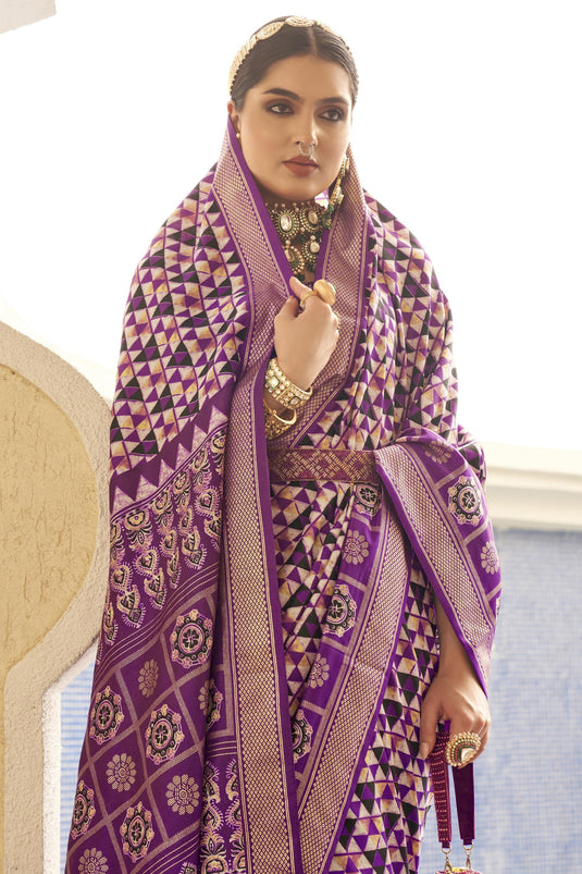Radiant Purple Color Art Silk Printed Saree