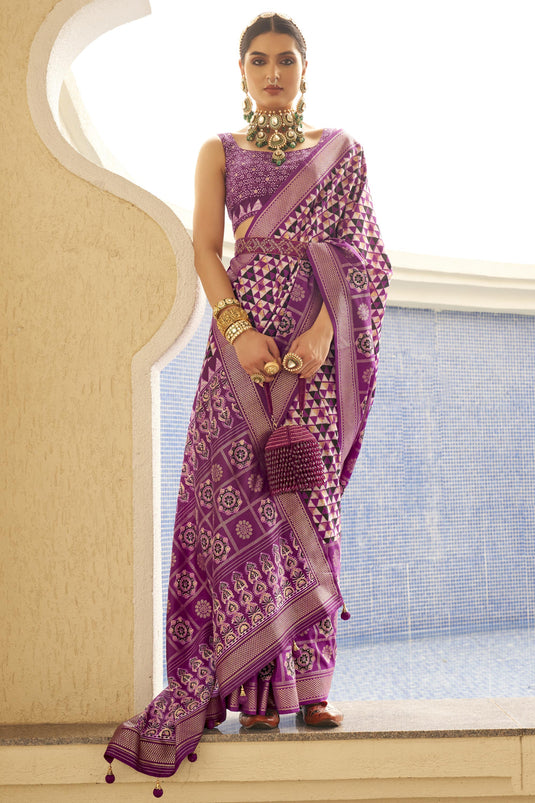 Radiant Purple Color Art Silk Printed Saree