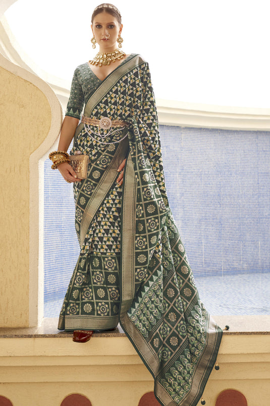 Excellent Art Silk Dark Green Color Printed Saree