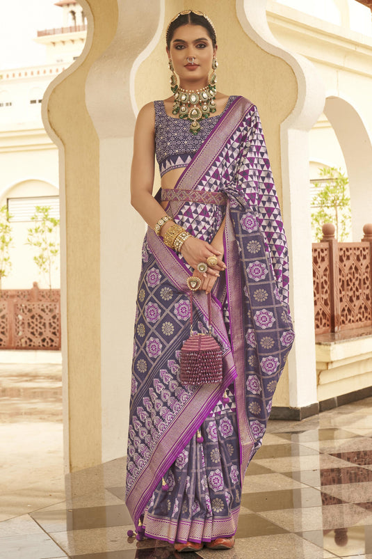 Beguiling Lavender Color Art Silk Printed Saree