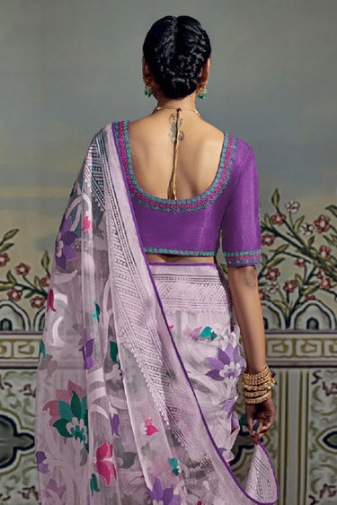 Winsome Brasso Work Lavender Color Organza Fabric Saree