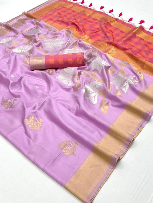 Lavender Color Weaving Work Art Silk Fabric Superior Saree