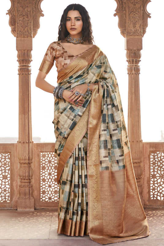 Handloom Silk Multi Color Printed Saree