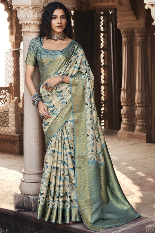 Festive Wear Handloom Silk Printed Saree In Multi Color