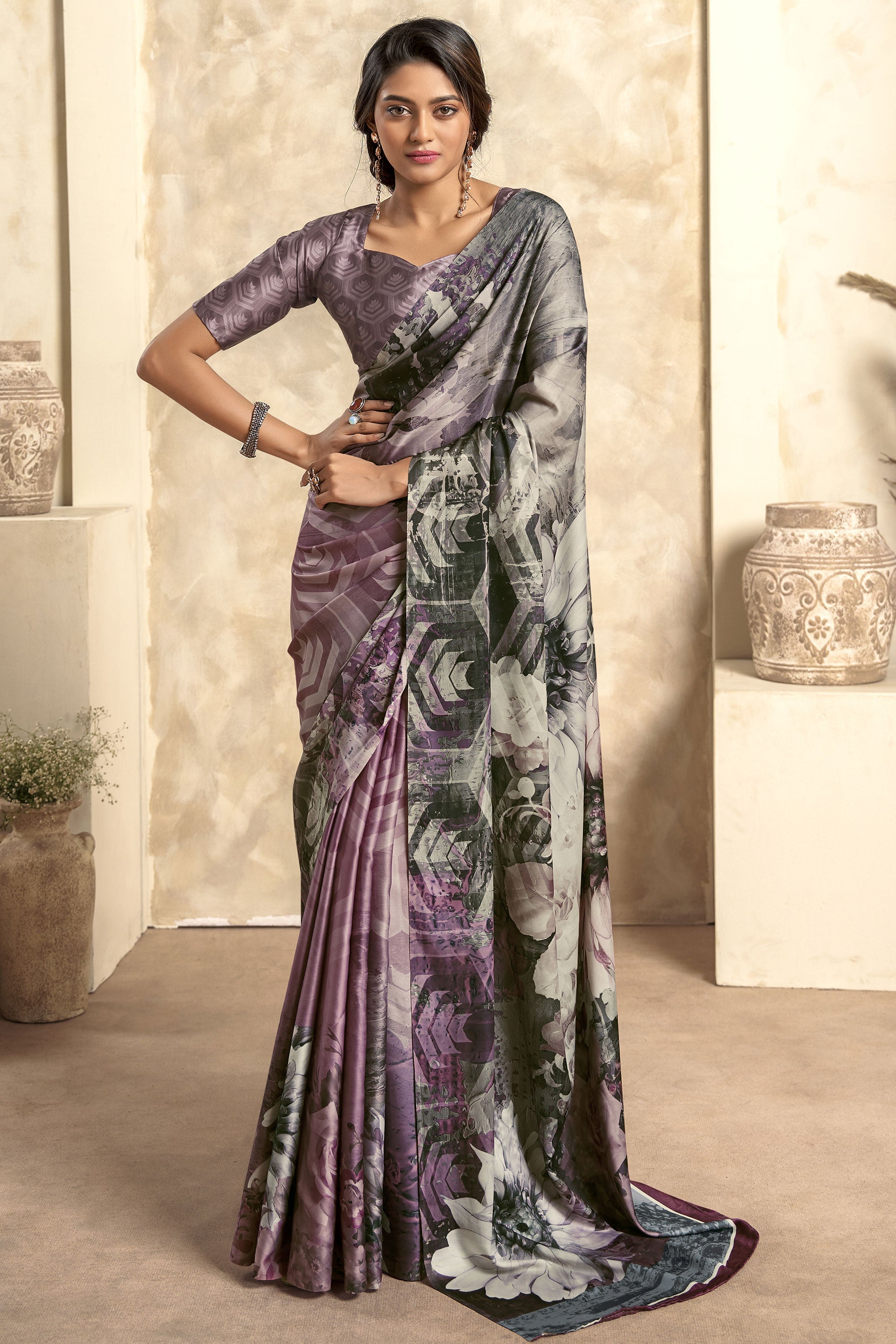 Shop Festive Satin Blend Printed Saree Festive Wear Online at Best Price |  Cbazaar