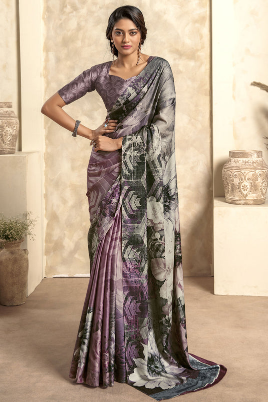 Abstract Printed Satin Georgette Saree – Aparnaa Sarees