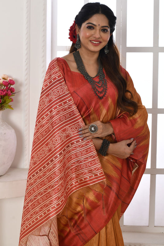 Art Silk Fabric Peach Color Printed Daily Wear Saree