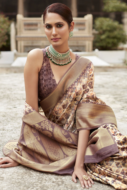 Attractive Multi Color Crepe Silk Printed Saree