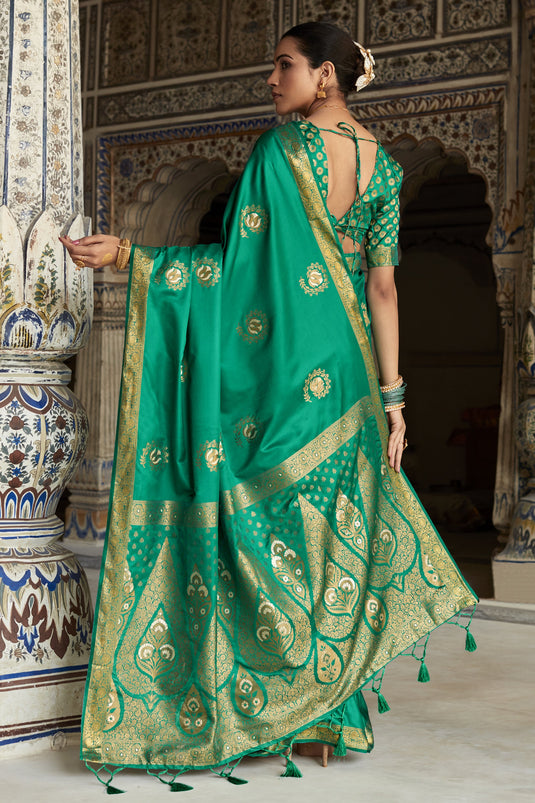 Green Color Satin Silk Saree For Wedding Function