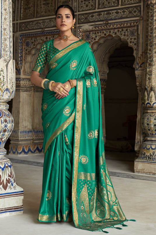 Green Color Satin Silk Saree For Wedding Function