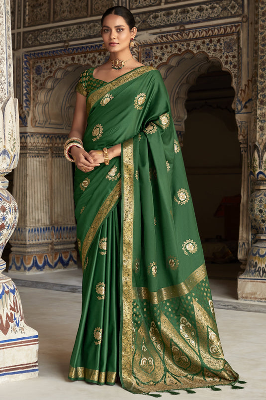 Woven Zari Silk Emerald Green Saree|SARV143470