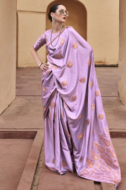 Violet With Silver Border Handloom Cotton Mangalgiri Saree – Indiva