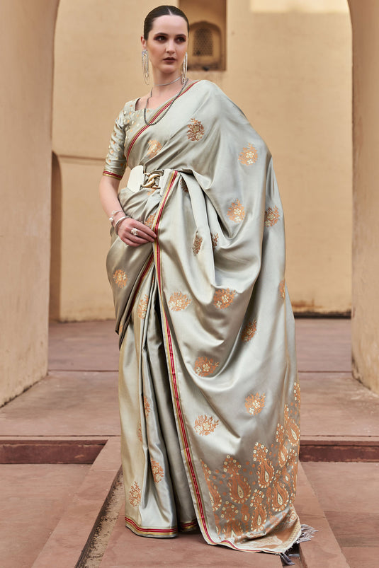 Buy Festival Wear Beige Weaving Work Banarasi Silk Saree Online From Surat  Wholesale Shop.